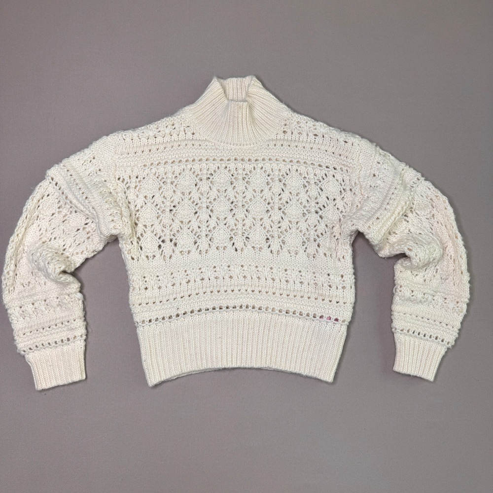 Muse Republic Clothing Cream Pointelle Knit Mock Neck Sweater Women Small